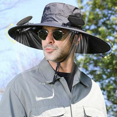 Rechargeable Solar Fan Hat - Adjustable Wide Brim (60cm) Fishing Cap with Dual Cooling Fans & UV Protection