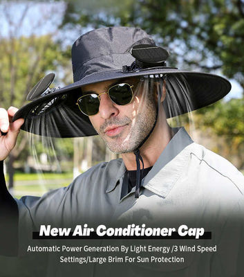 Rechargeable Solar Fan Hat - Adjustable Wide Brim (60cm) Fishing Cap with Dual Cooling Fans & UV Protection