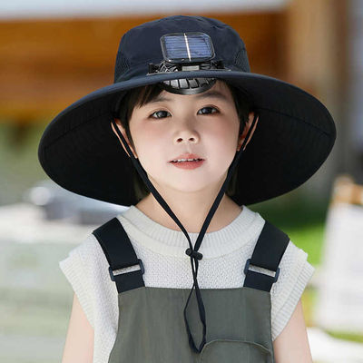 Summer Rechargeable Large Rim Solar Fan Sun Garden Hat for Outdoor Leisure Customizable OEM Support Grade DIY for Boys&Girls